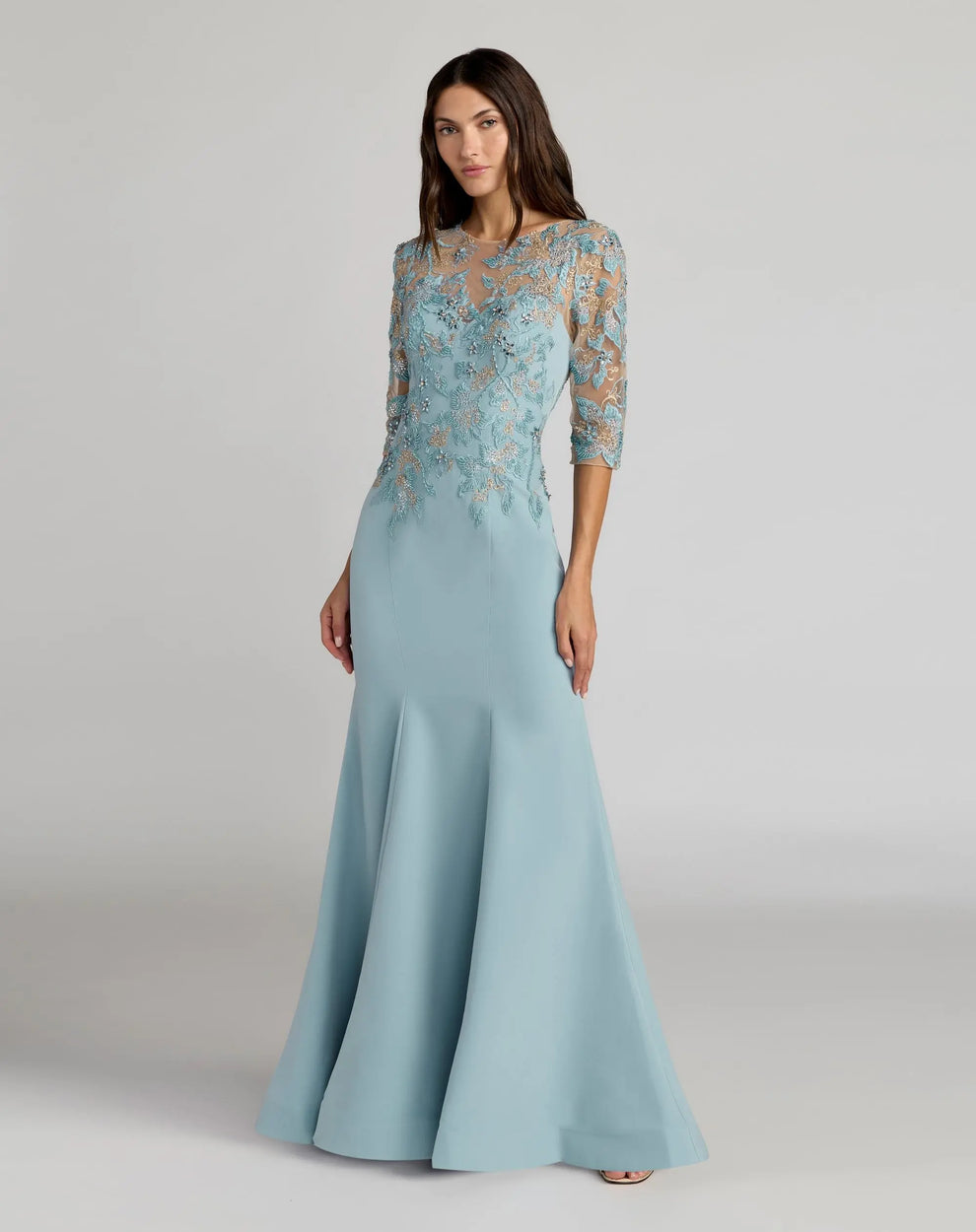 Illusion Floor-Length Crepe Formal Mermaid Gown Mac Duggal 13204