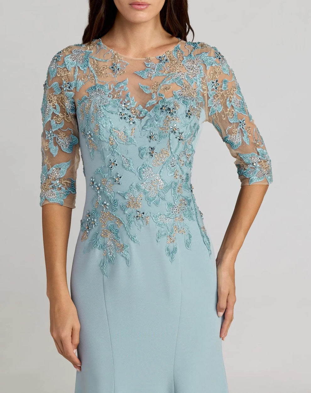 Illusion Floor-Length Crepe Formal Mermaid Gown Mac Duggal 13204