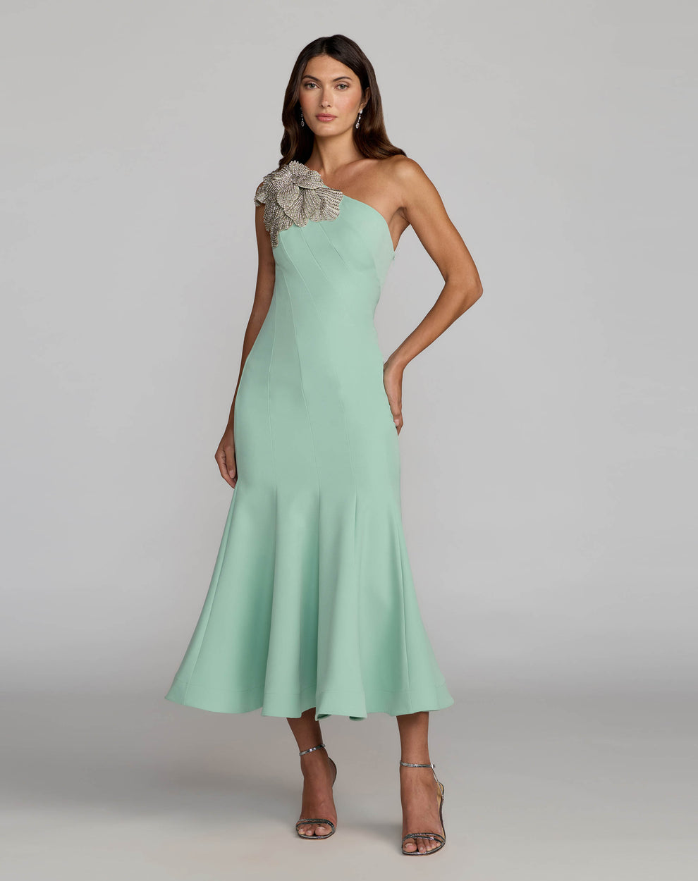 Cocktail Dresses Short Floral Midi Cocktail Dress Mac Duggal 13221 Sage