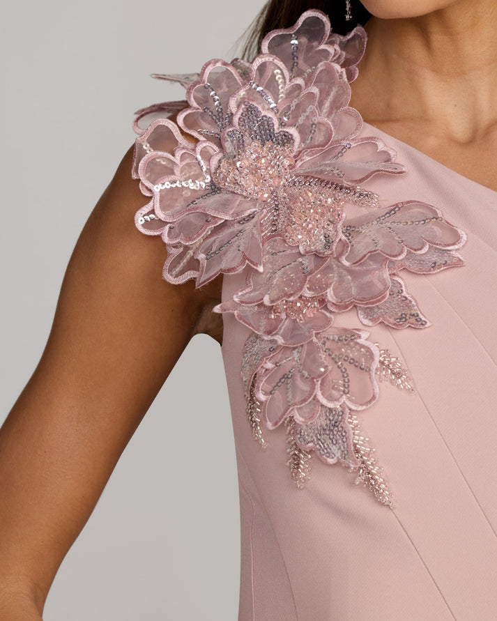 Cocktail Dresses Short 3D Floral Midi Beaded Sequin Cocktail Dress Mac Duggal 13222 Rose