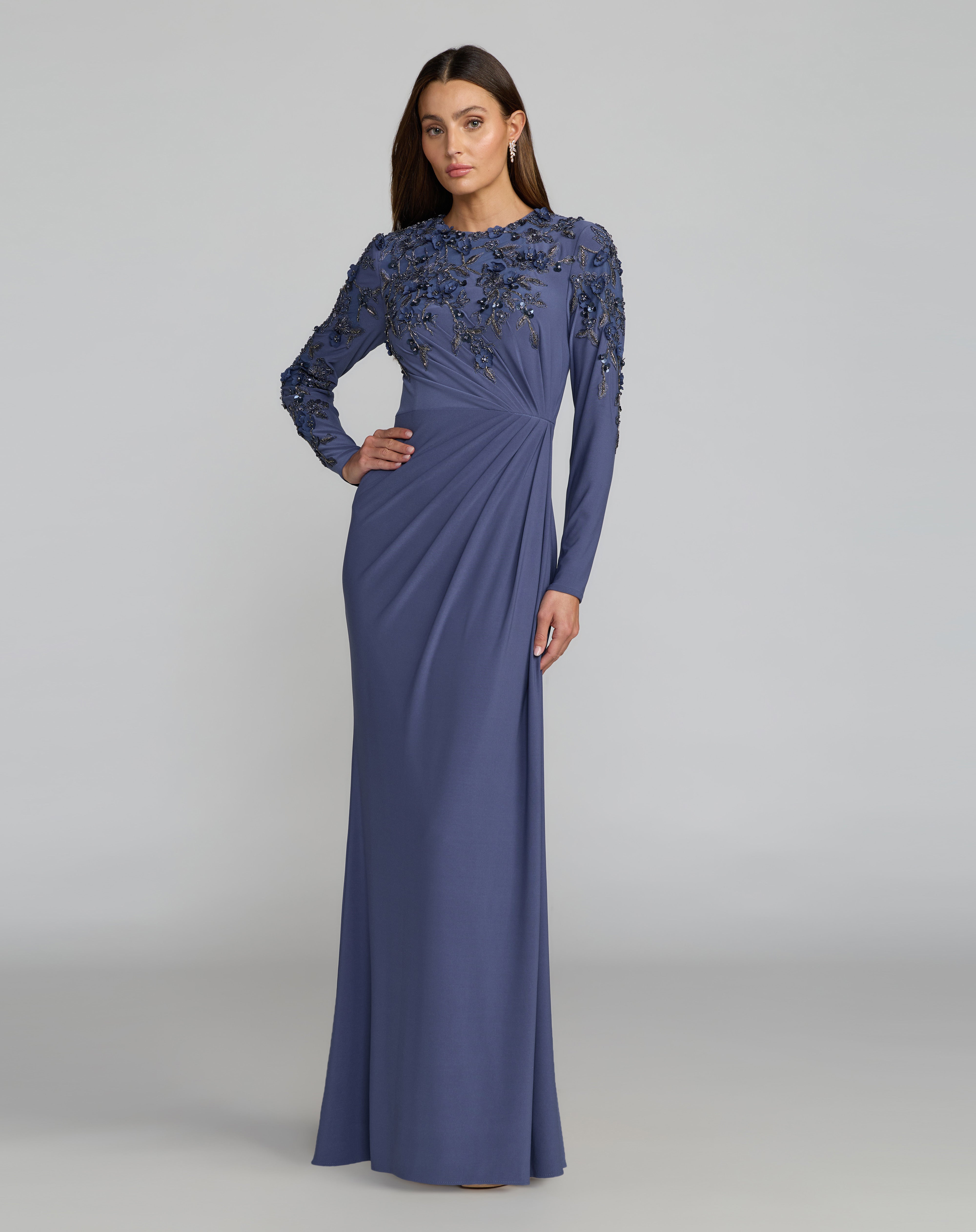 Crew/High-Neck Floor-Length Jersey Formal Sheath Mac Duggal 13246