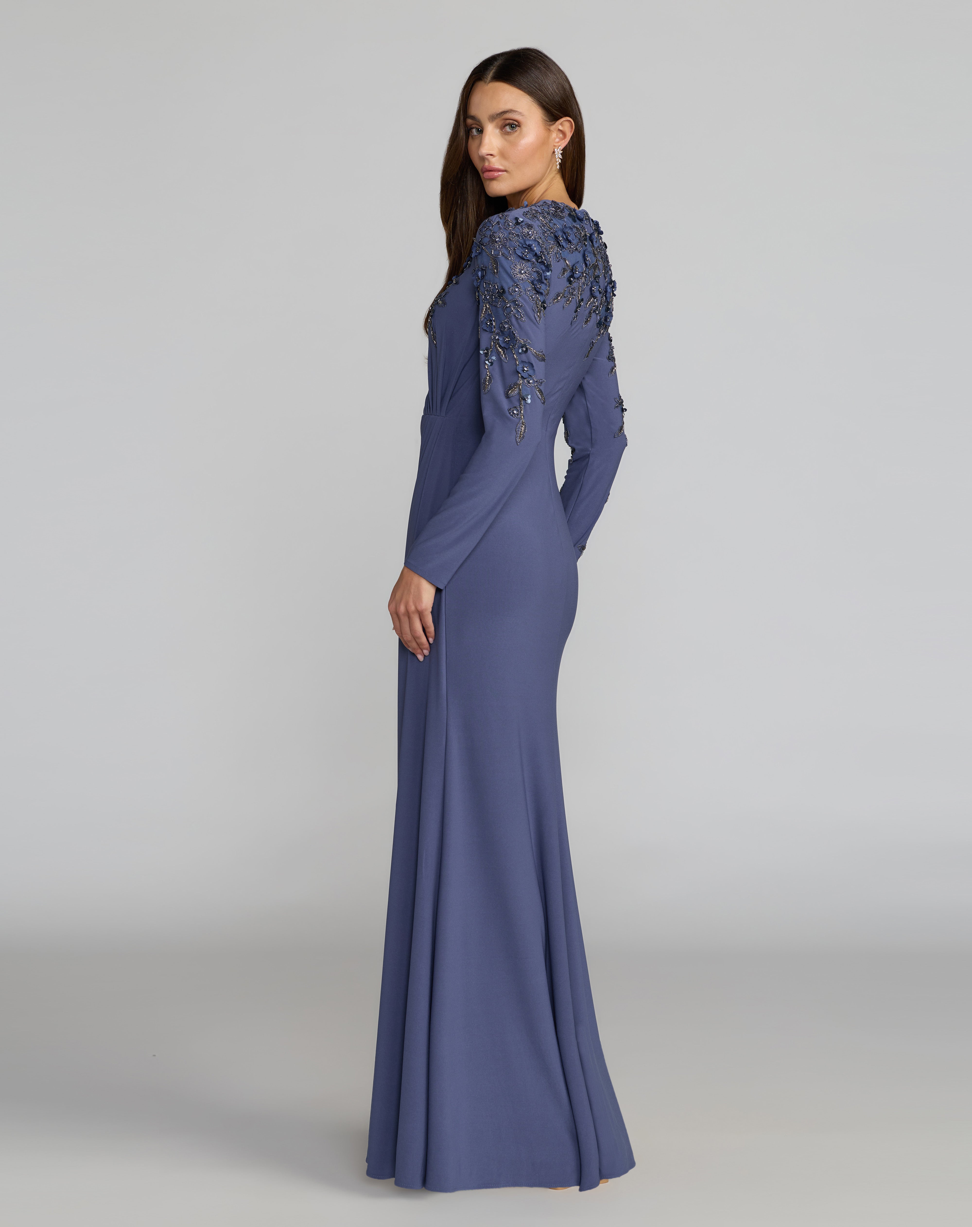 Crew/High-Neck Floor-Length Jersey Formal Sheath Mac Duggal 13246