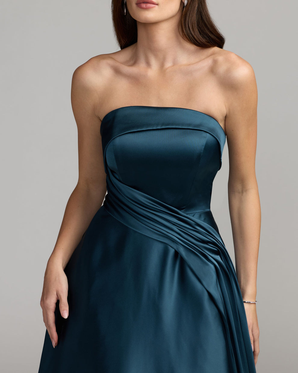 Strapless Straight Neck Floor-Length Satin Formal A-Line Mac Duggal 13280