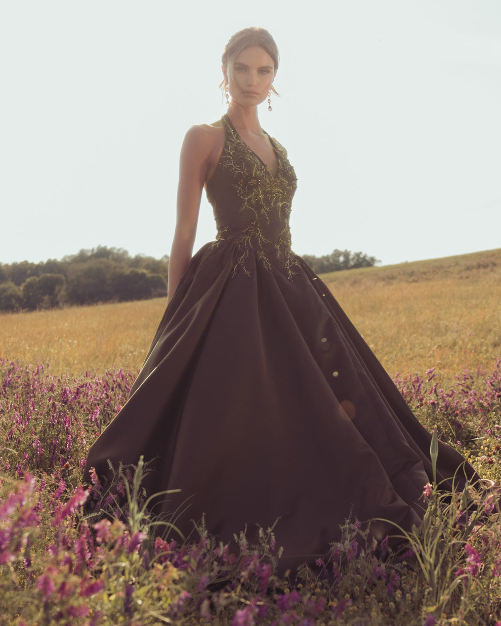 Halter Floor-Length Satin Prom Ball Gown Mac Duggal 13354