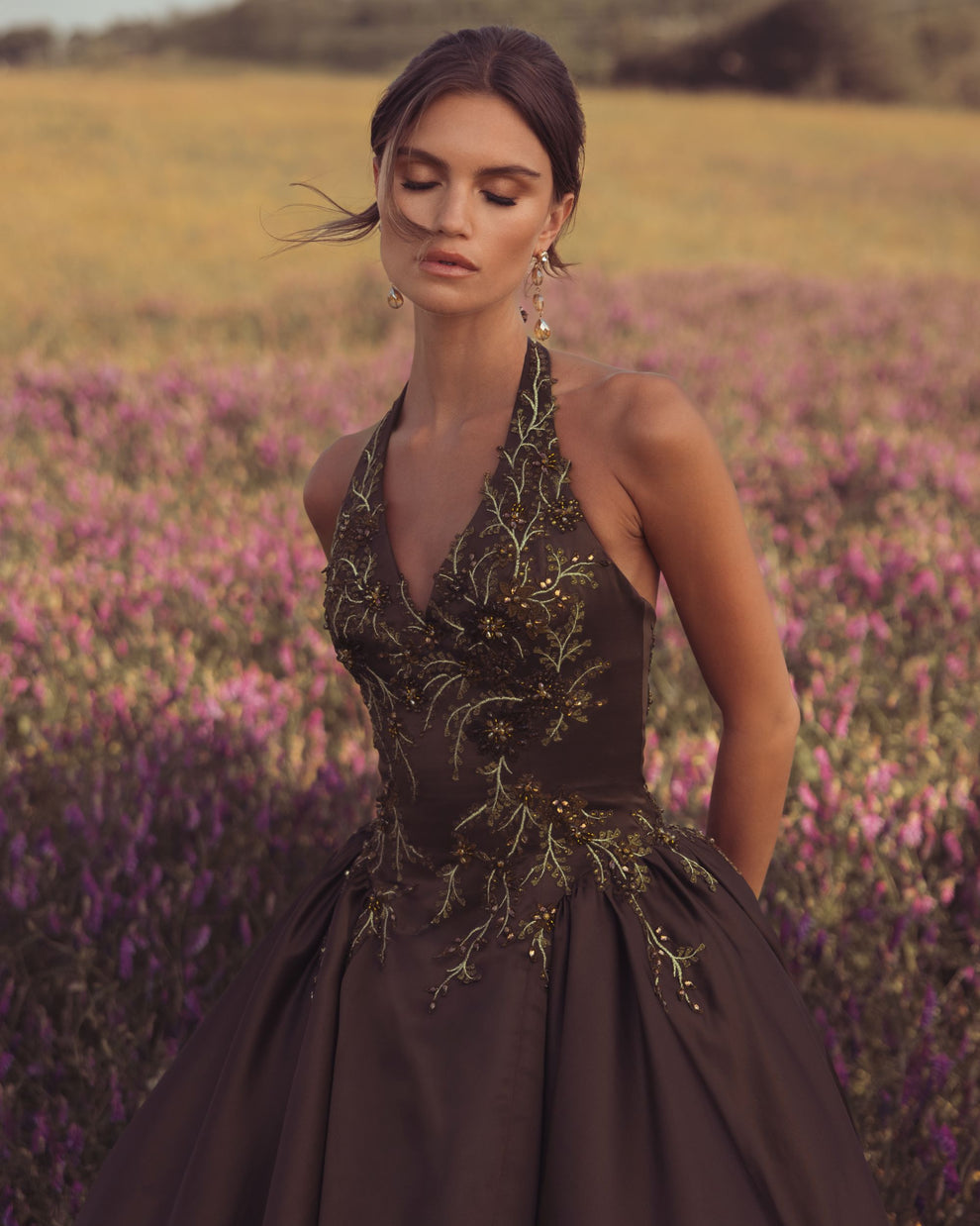 Halter Floor-Length Satin Prom Ball Gown Mac Duggal 13354