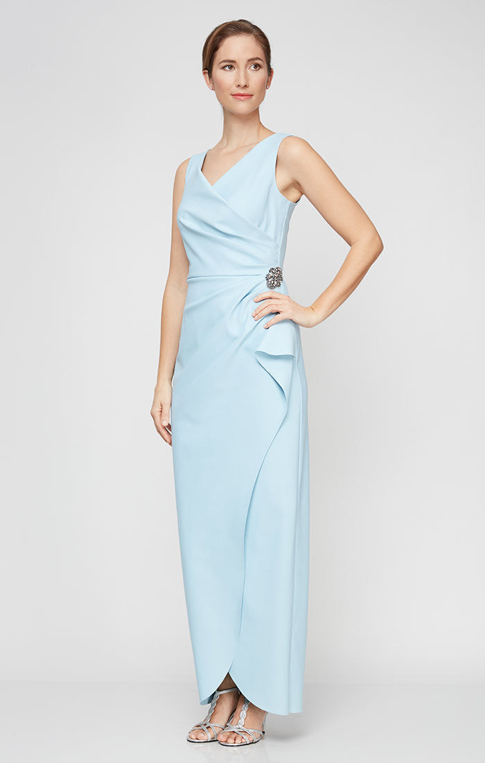 Formal Dresses Petite Long Formal Evening Beaded Dress Light Blue