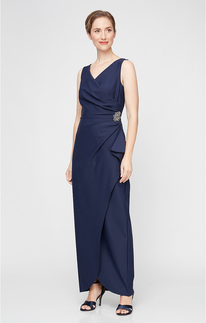 Formal Dresses Petite Long Formal Evening Beaded Dress Navy