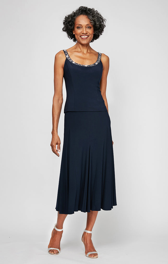 Mother of the Bride Dresses Beaded Short Petite Mother of the Bride Tea Length Jacket Dress Navy