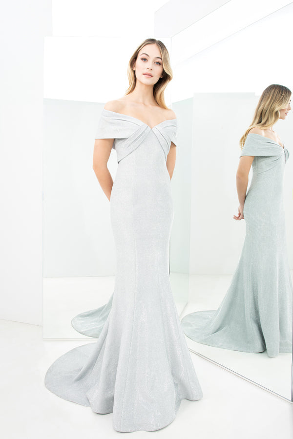 Formal Dresses Metallic Long Formal Evening Dress Silver