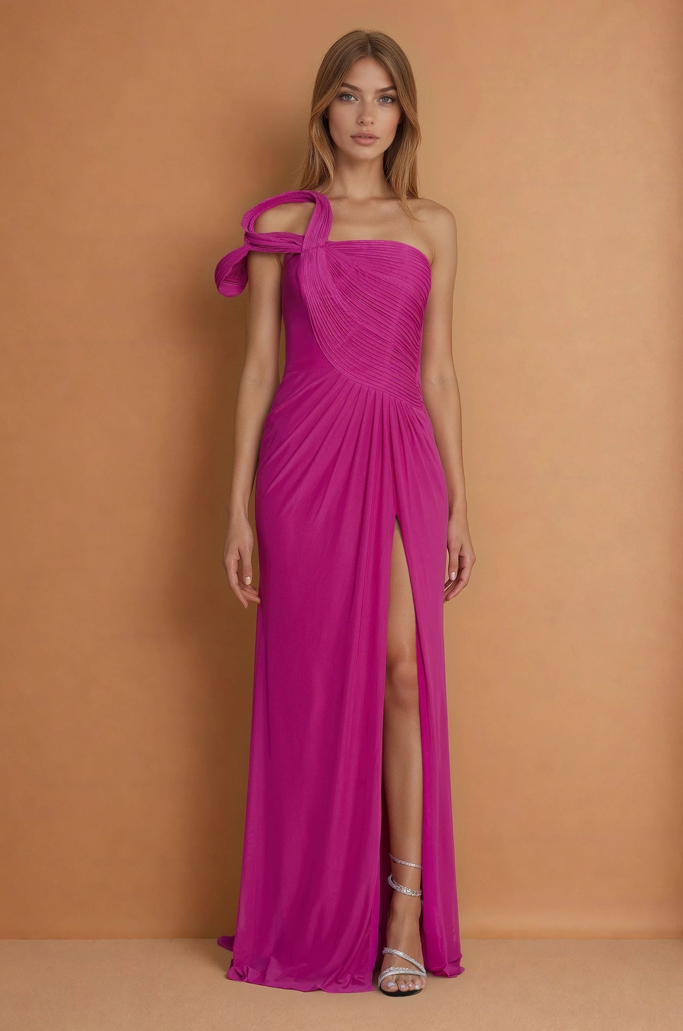 Sculpted Shoulder Formal Evening Dress