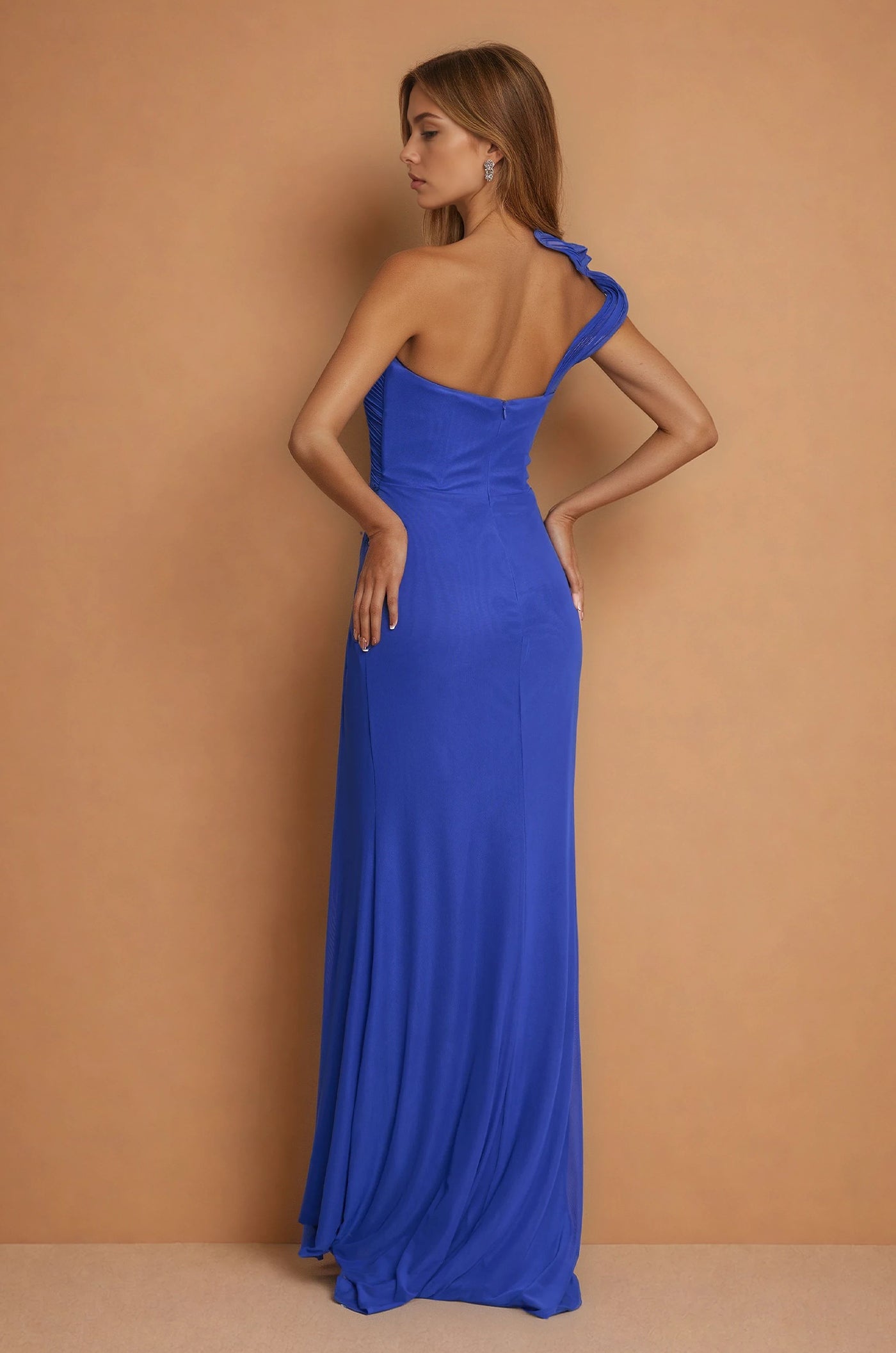 Sculpted Shoulder Formal Evening Dress