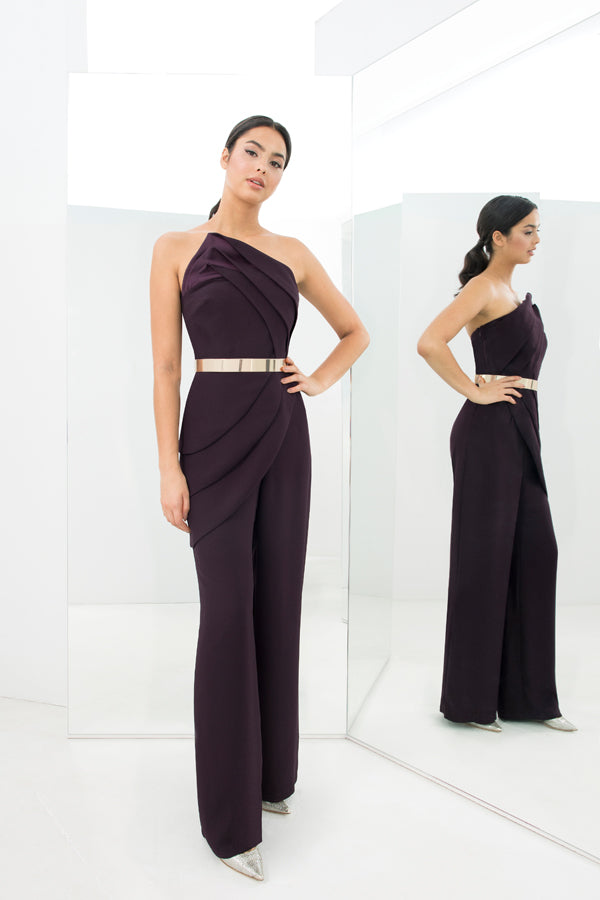 Jumpsuit Long Pleated Formal Jumpsuit AUBERGINE