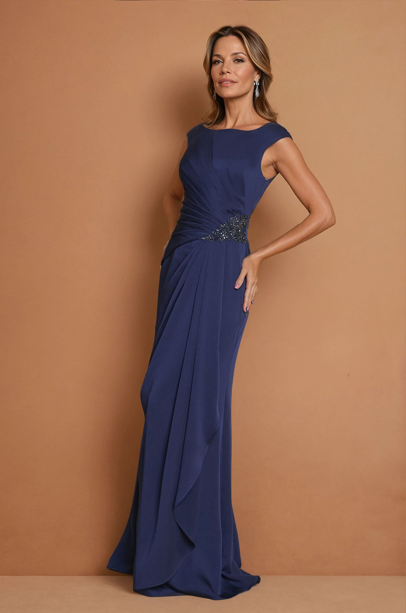 Formal Dresses Long Crepe Formal Evening Dress Navy