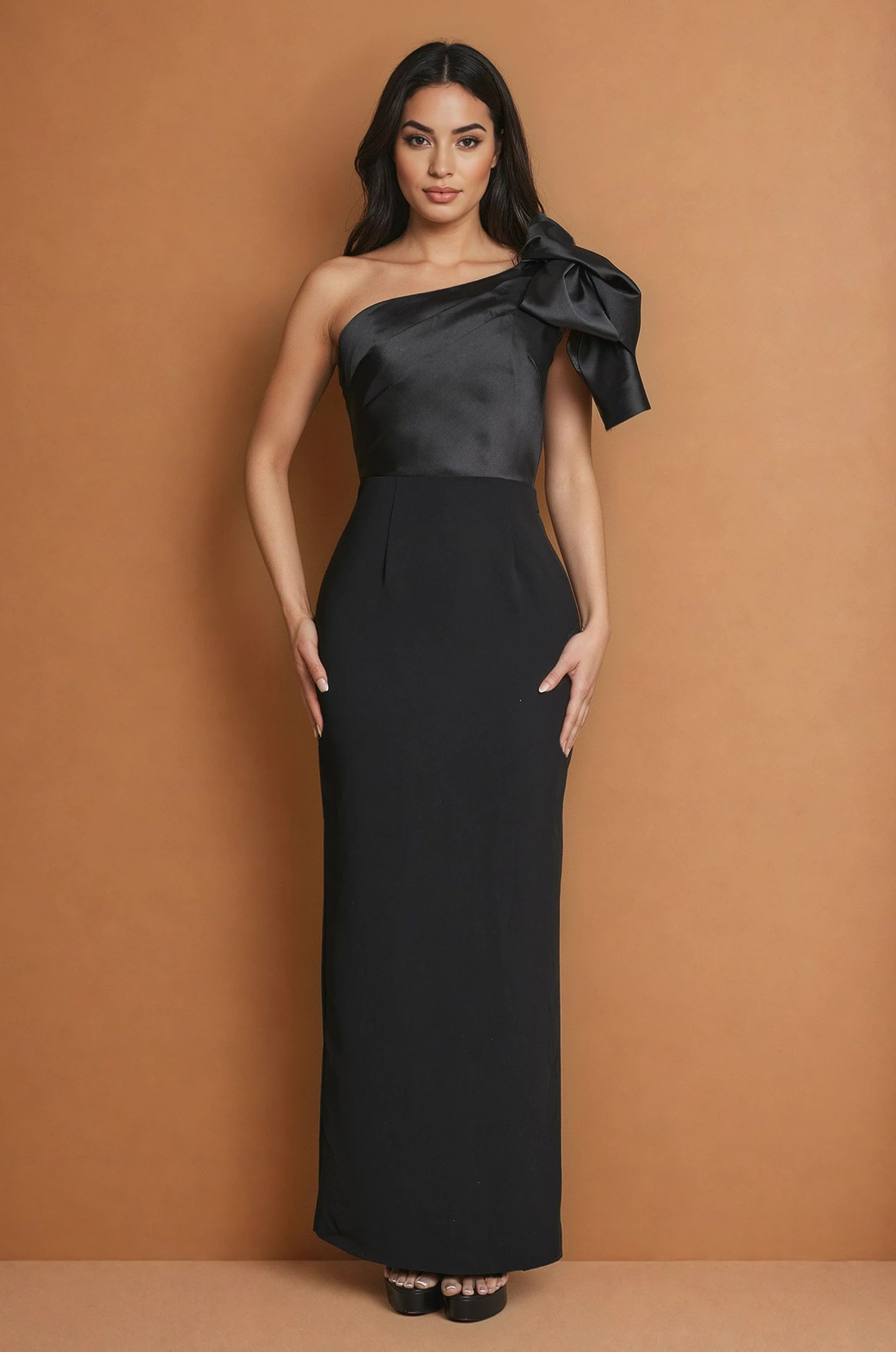 Formal Dresses One Shoulder Bow Formal Black Tie Cocktail Dress Black