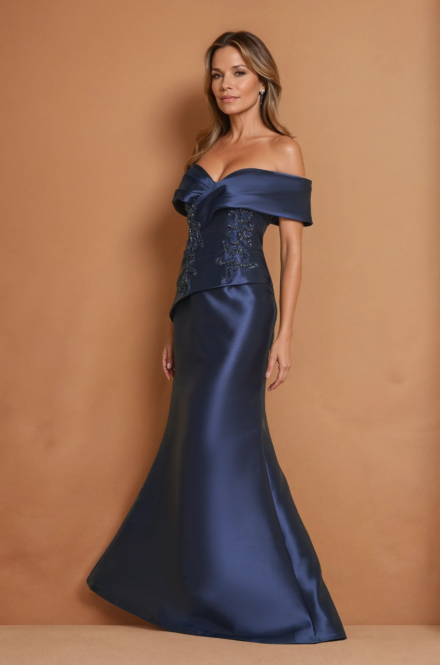 Formal Dresses Off Shoulder Long Evening Formal Dress Navy