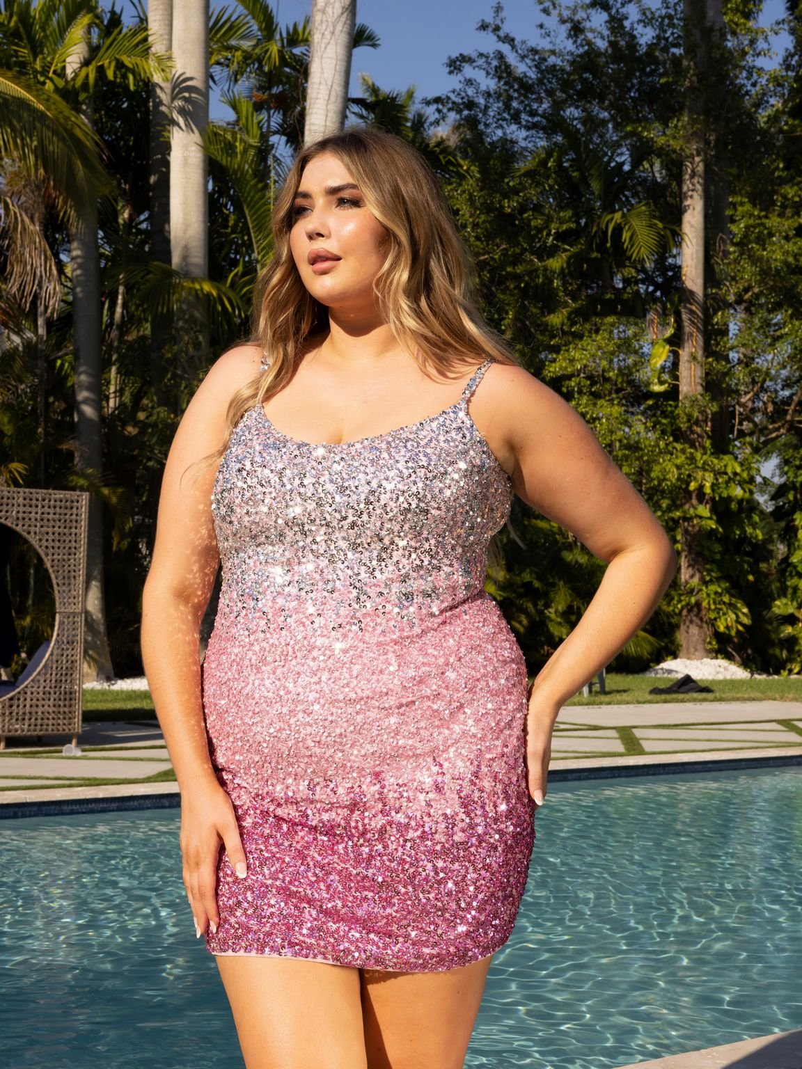 Cocktail Dresses Spaghetti Strap Short Sparkling Prom Dress PINK