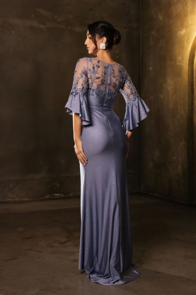 V-Neck Floor-Length Sequin Evening Gown Sheath Column May Queen 2163