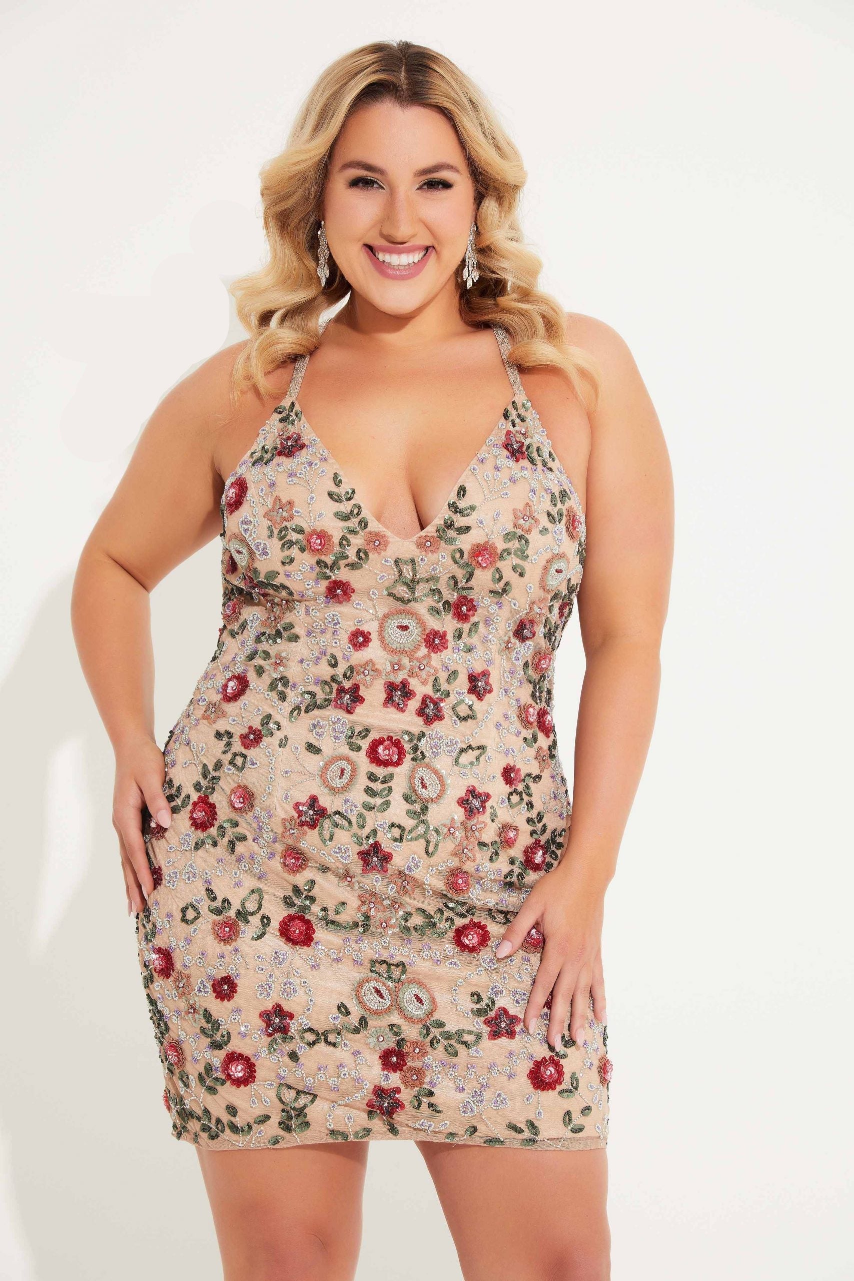 Plus Size Dresses Plus Size Short Fitted Floral Cocktail Dress Vintage Rose