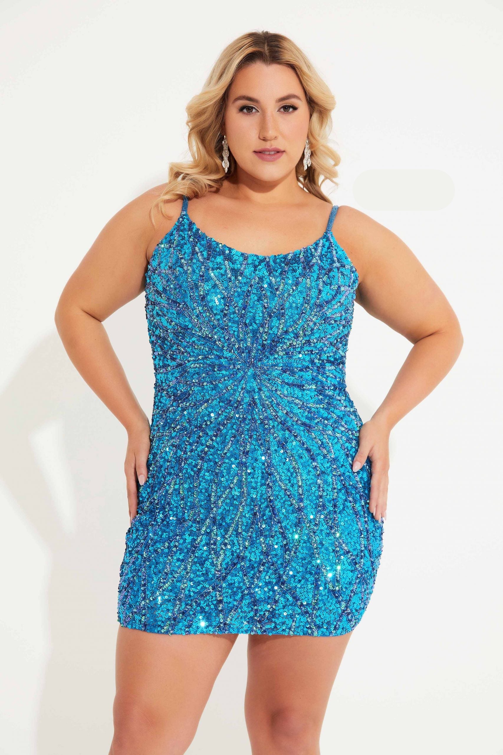 Plus Size Dresses Homecoming Short Cocktail Fitted Sequin Dress Peacock