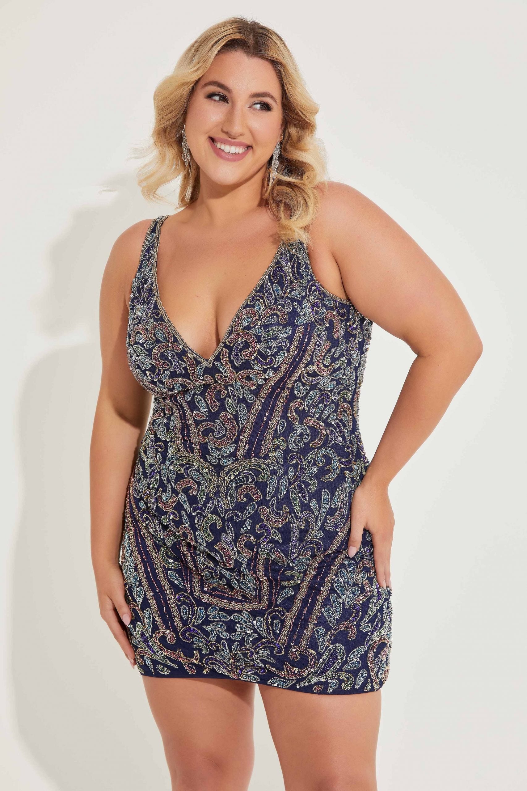 Plus Size Dresses Short Cocktail Fitted Plus Size Dress Midnight