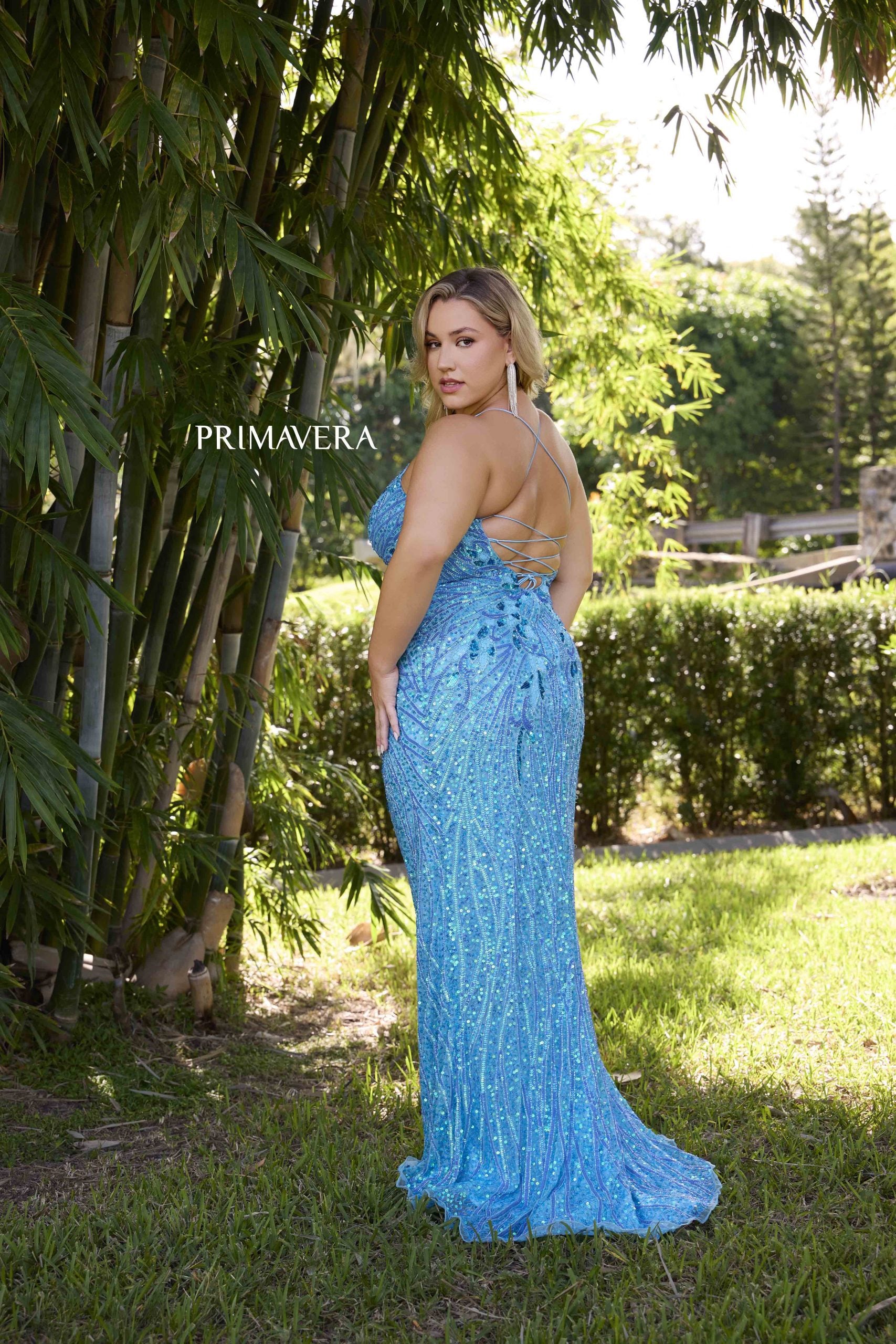 Plus Size Dresses Long Plus Size Formal Sequin Prom Gown Crystal Blue