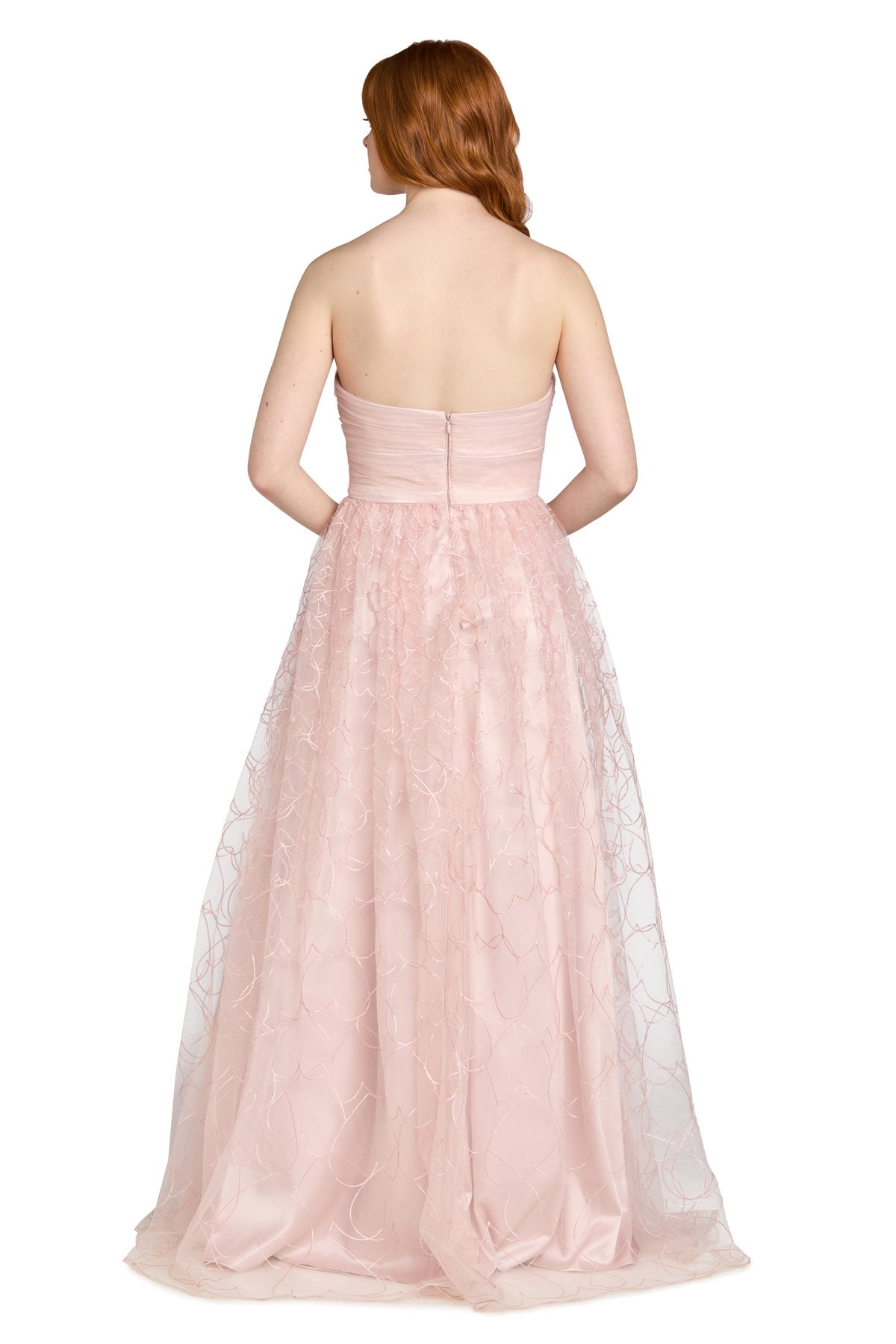 Strapless Long Lace Prom Dress by Morgan & Co 14078 in Pink