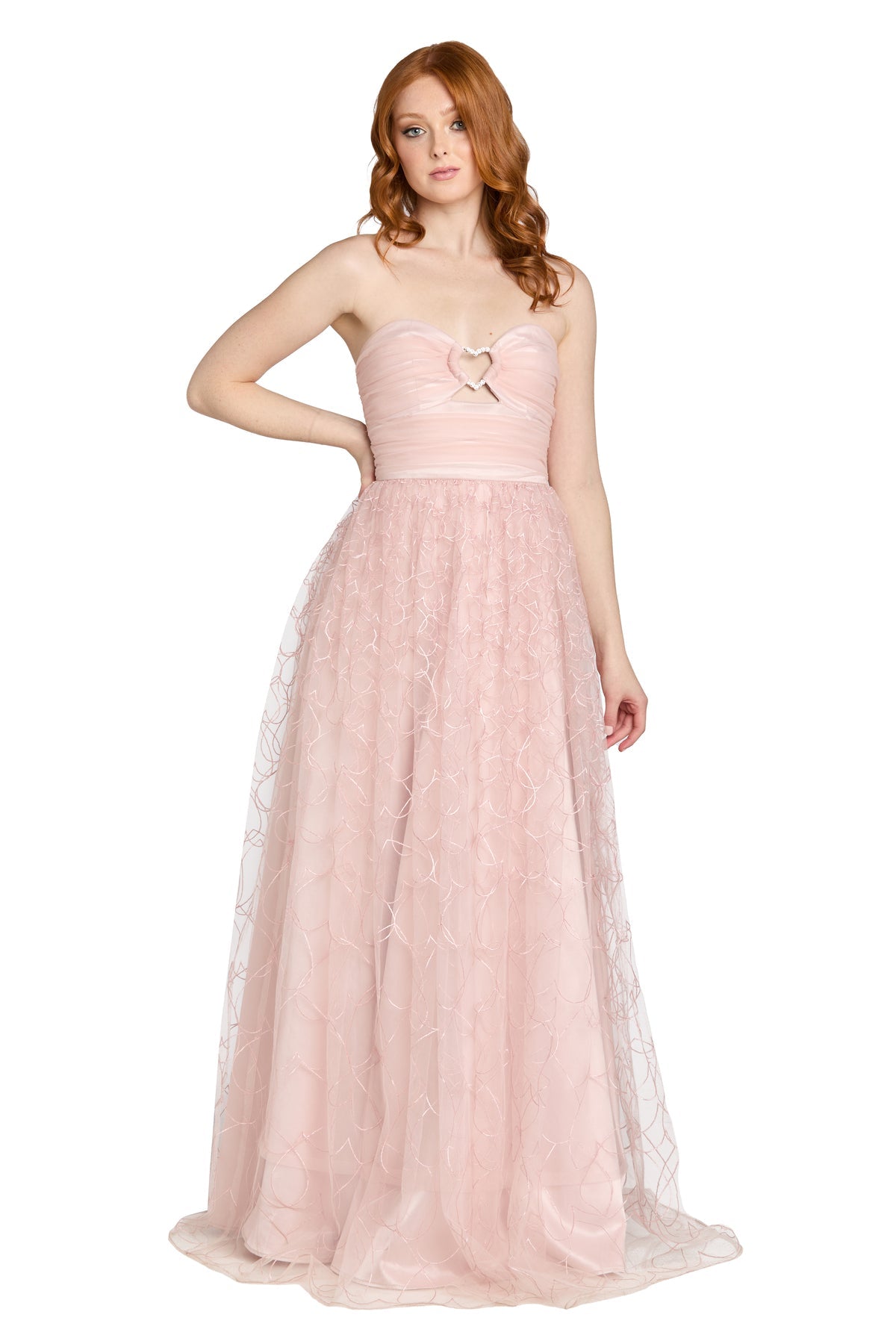 Strapless Long Lace Prom Dress by Morgan & Co 14078 in Pink