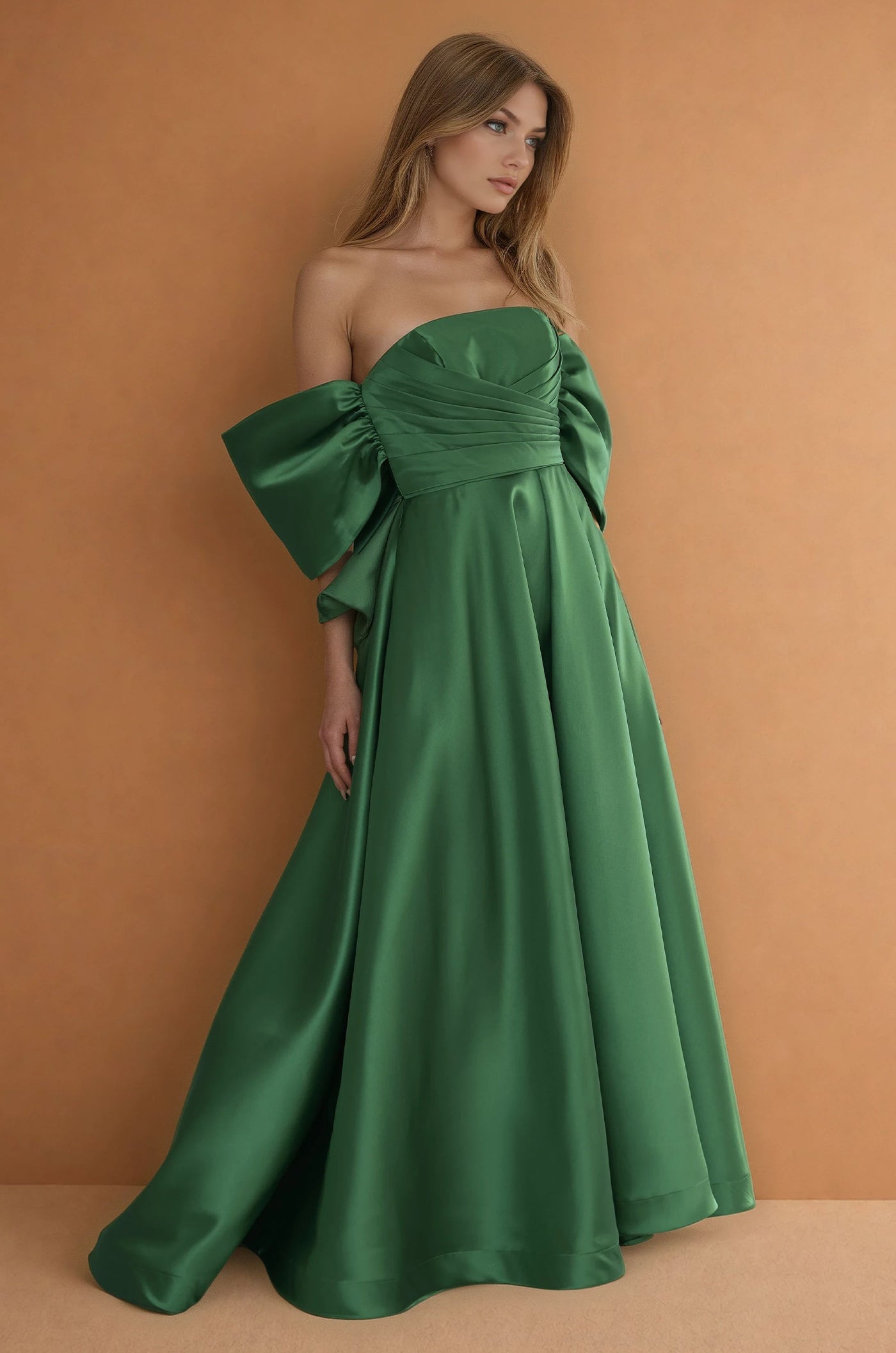 Formal Dresses Long Formal Gown Off Shoulder Sleeves Emerlad Green