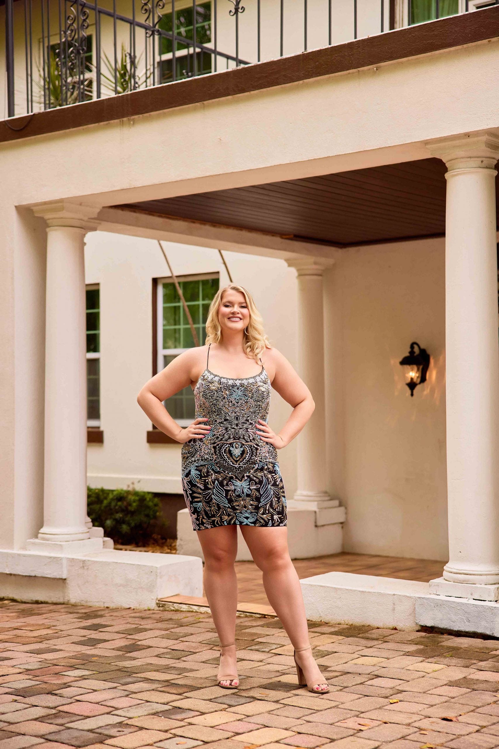 Plus Size Dresses Short Mini Beaded Fitted Cocktail Dress Primavera Couture 14090 Black