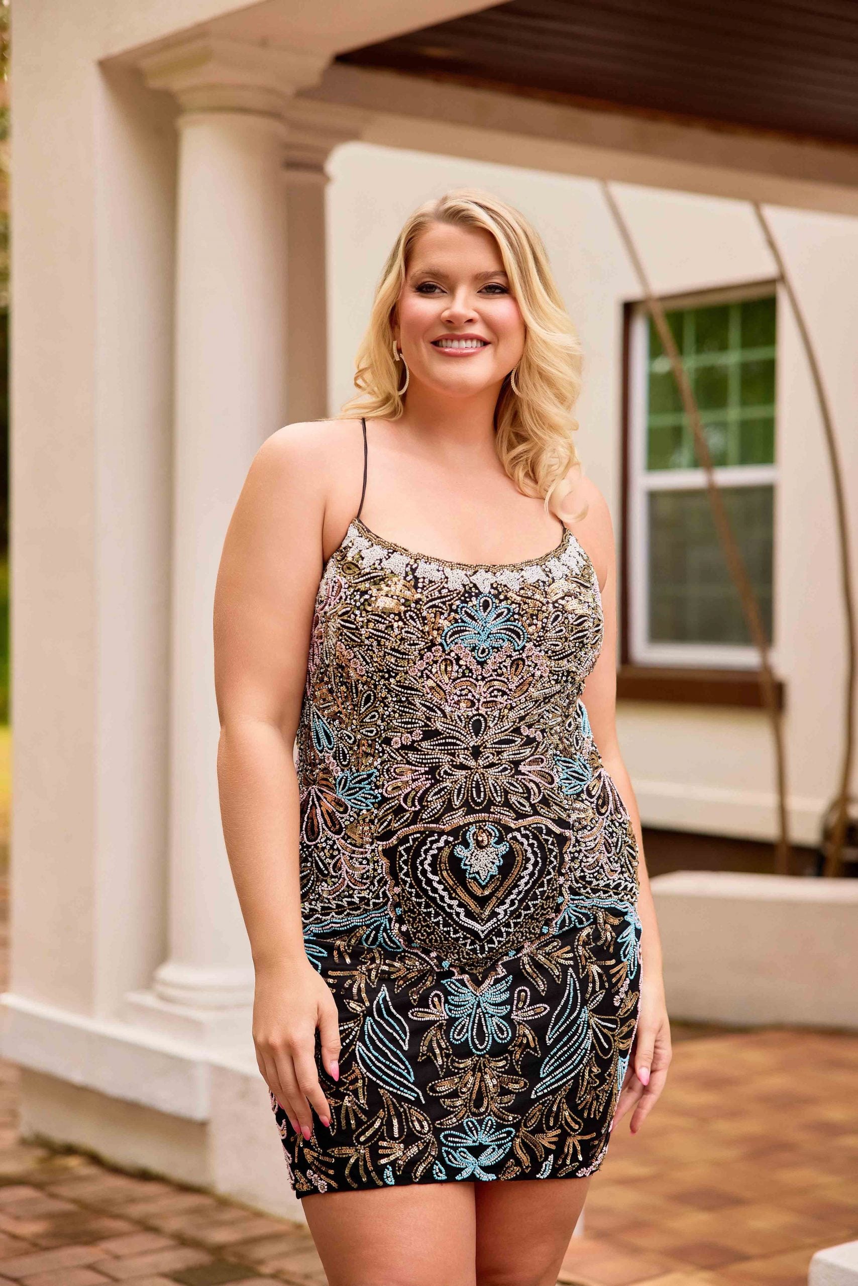 Plus Size Dresses Short Mini Beaded Fitted Cocktail Dress Primavera Couture 14090 Black