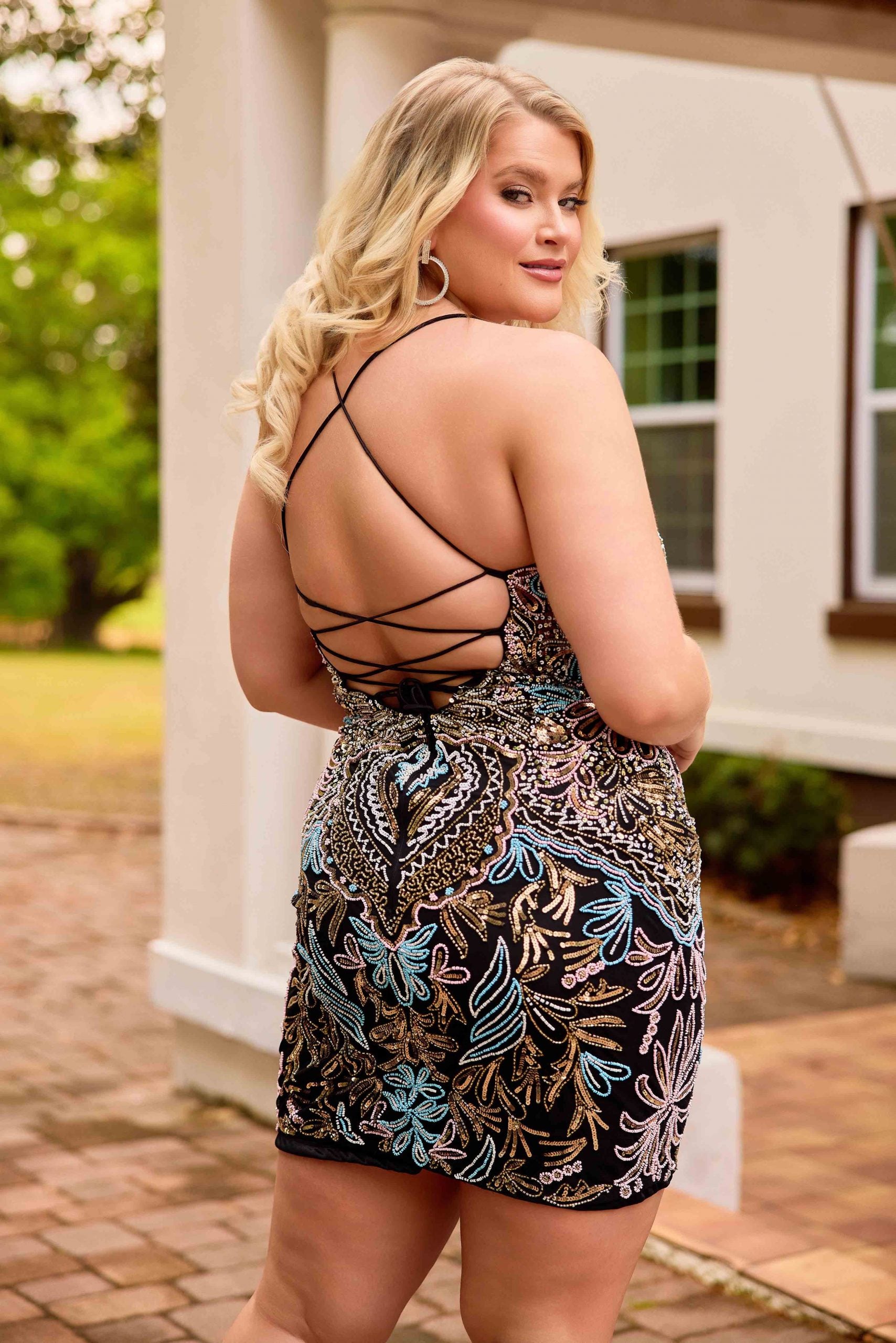 Plus Size Dresses Short Mini Beaded Fitted Cocktail Dress Primavera Couture 14090 Black