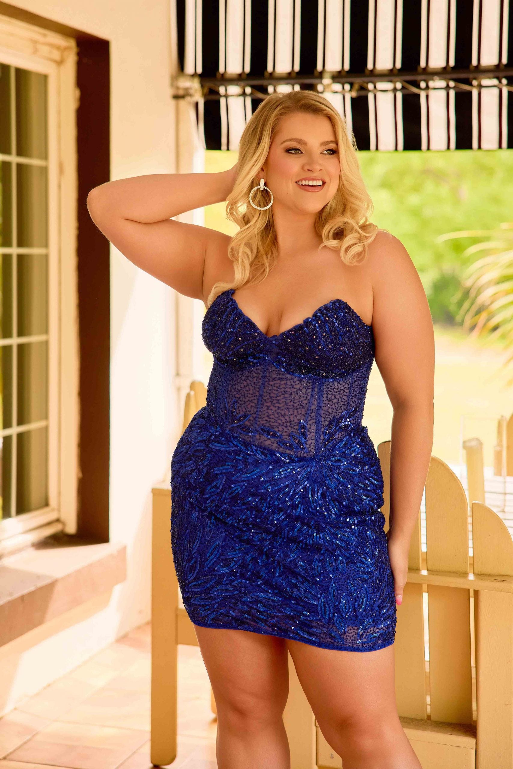 Plus Size Dresses Fitted Mini Beaded Short Cocktail Plus Size Dress Primavera Couture 14091 Royal Blue
