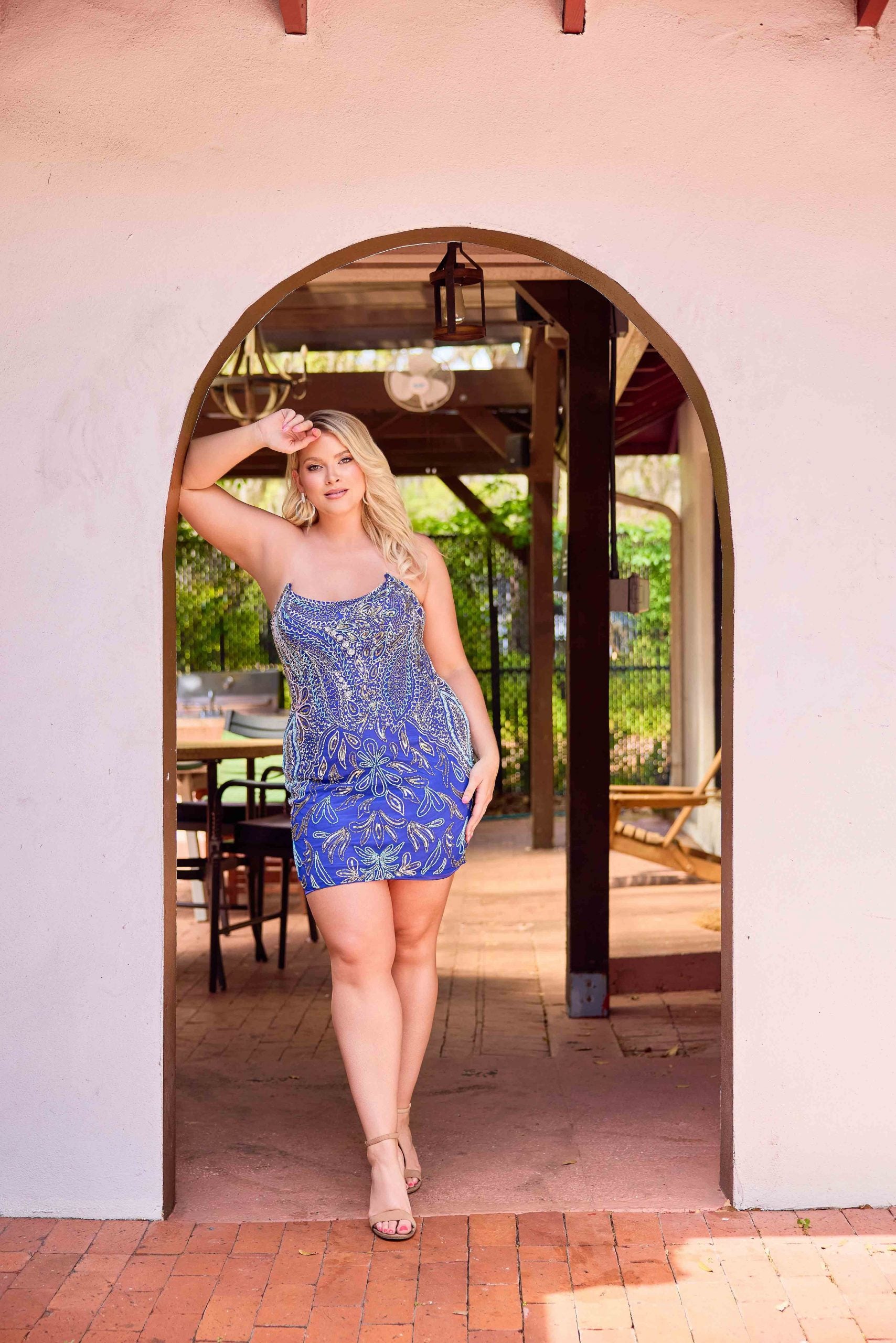 Cocktail Dresses Mini Floral Short Beaded Fitted Cocktail Dress Primavera Couture 14094 Royal Blue