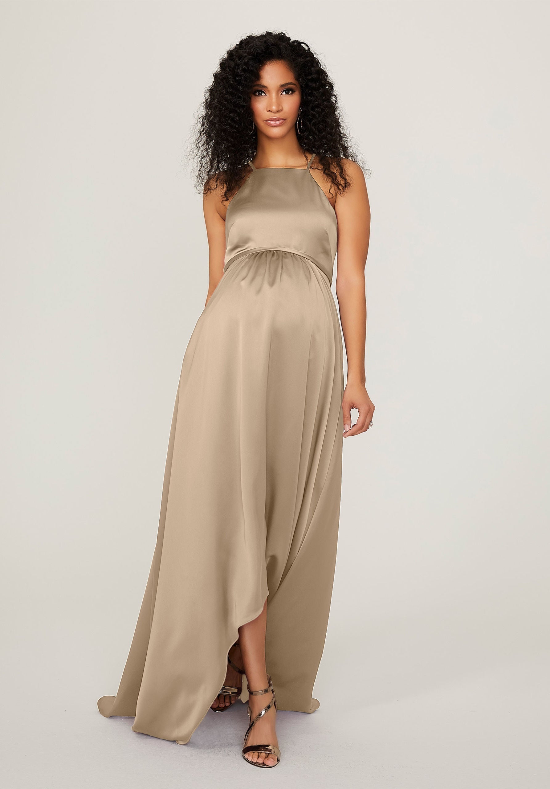 Formal Dresses Formal Long High Low A Line Dress MGNY Madeline Gardner New York 14101 Latte