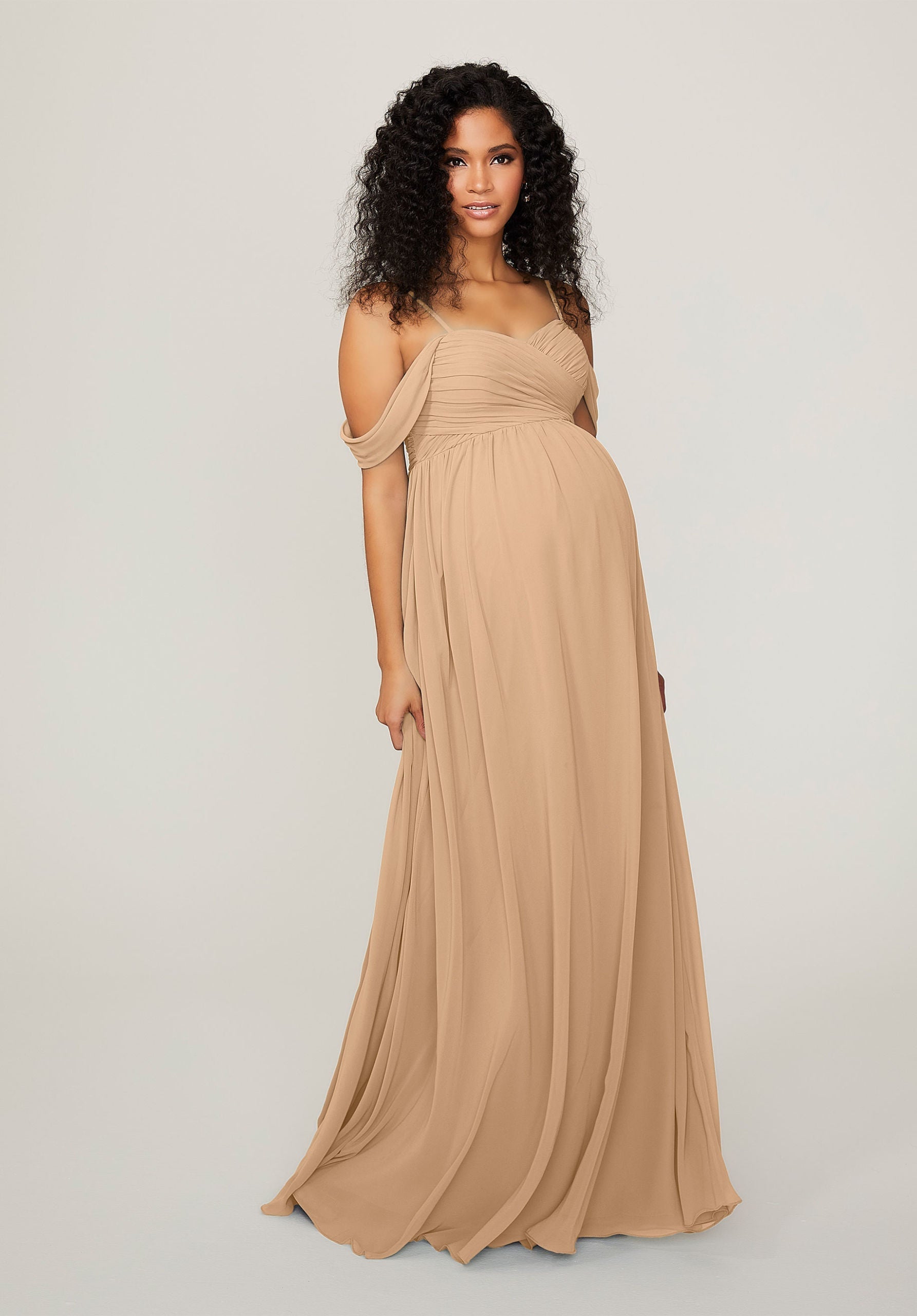 Formal Dresses Long Formal Pleated Evening Dress MGNY Madeline Gardner New York 14103 Champagne