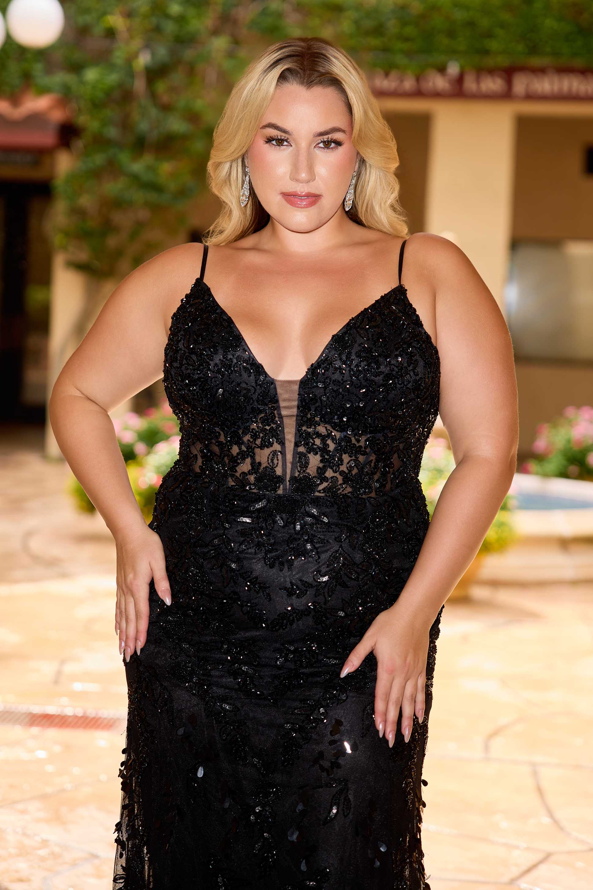 Plus Size Dresses Long Prom Formal Beaded Corset Plus Size Dress Primavera Couture 14106 Black