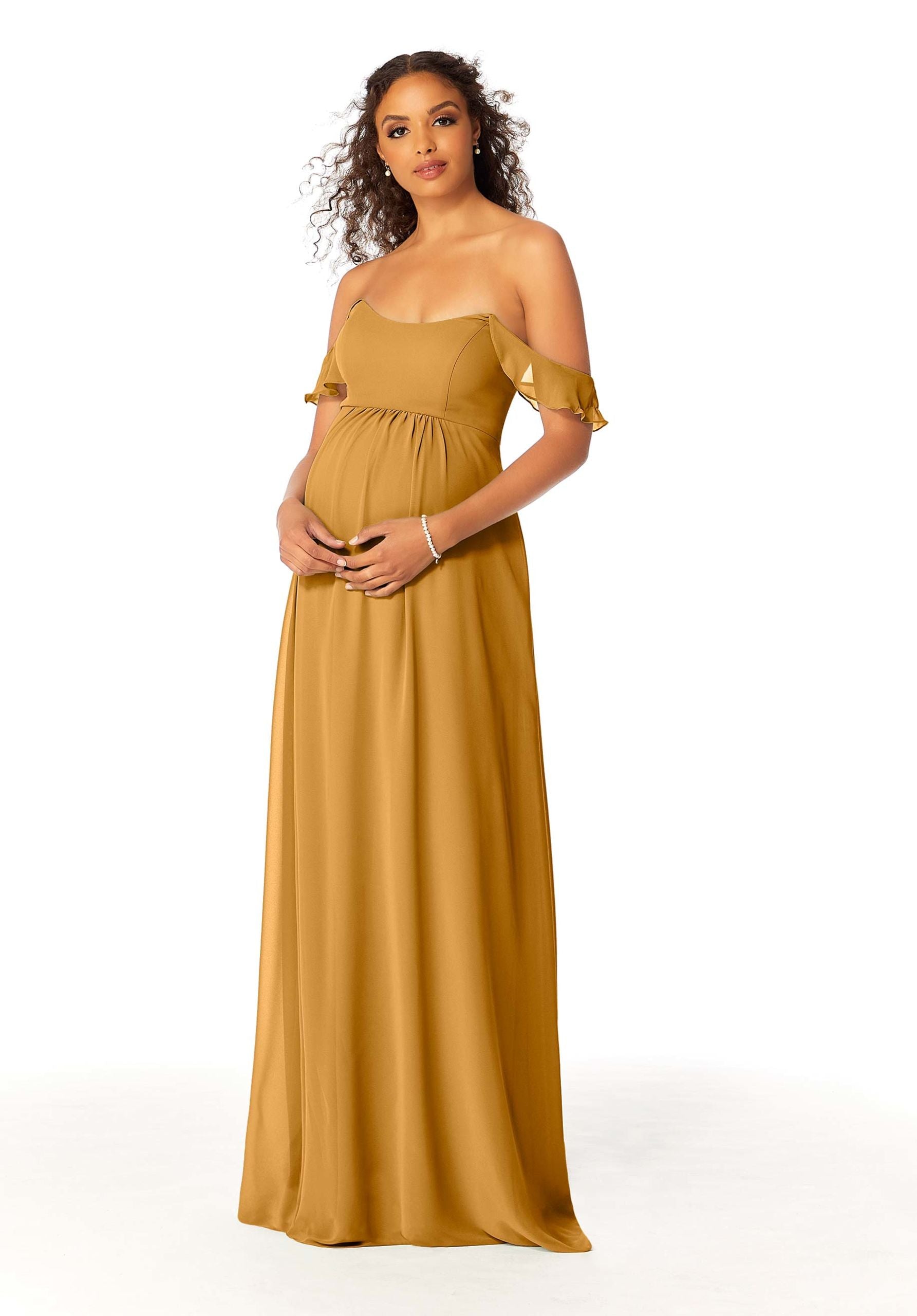 Formal Dresses Formal Evening Long A Line Ruffle Dress MGNY Madeline Gardner New York 14111 Saffron