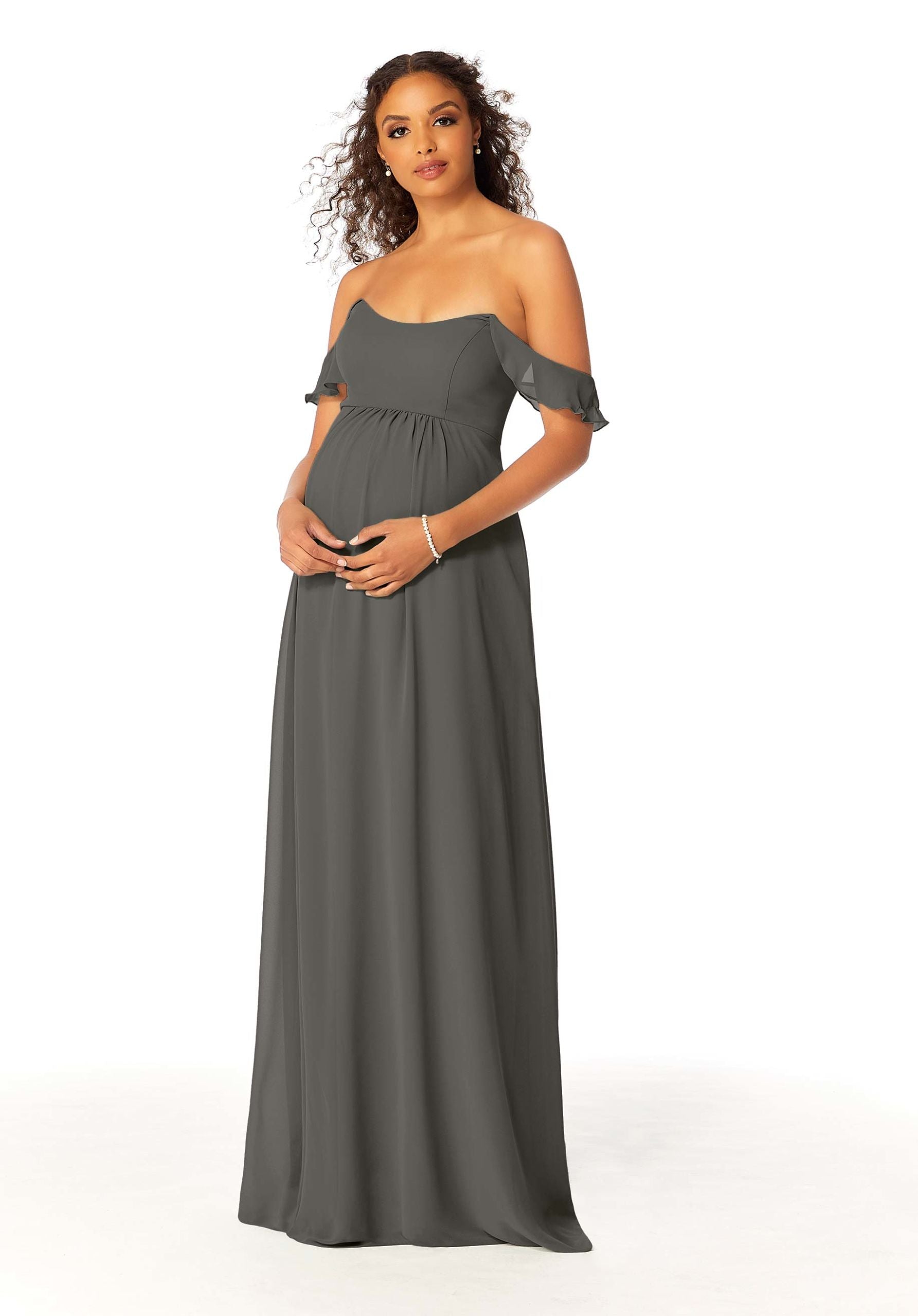 Formal Dresses A Line Formal Evening Long Ruffle Dress MGNY Madeline Gardner New York 14111 Charcoal