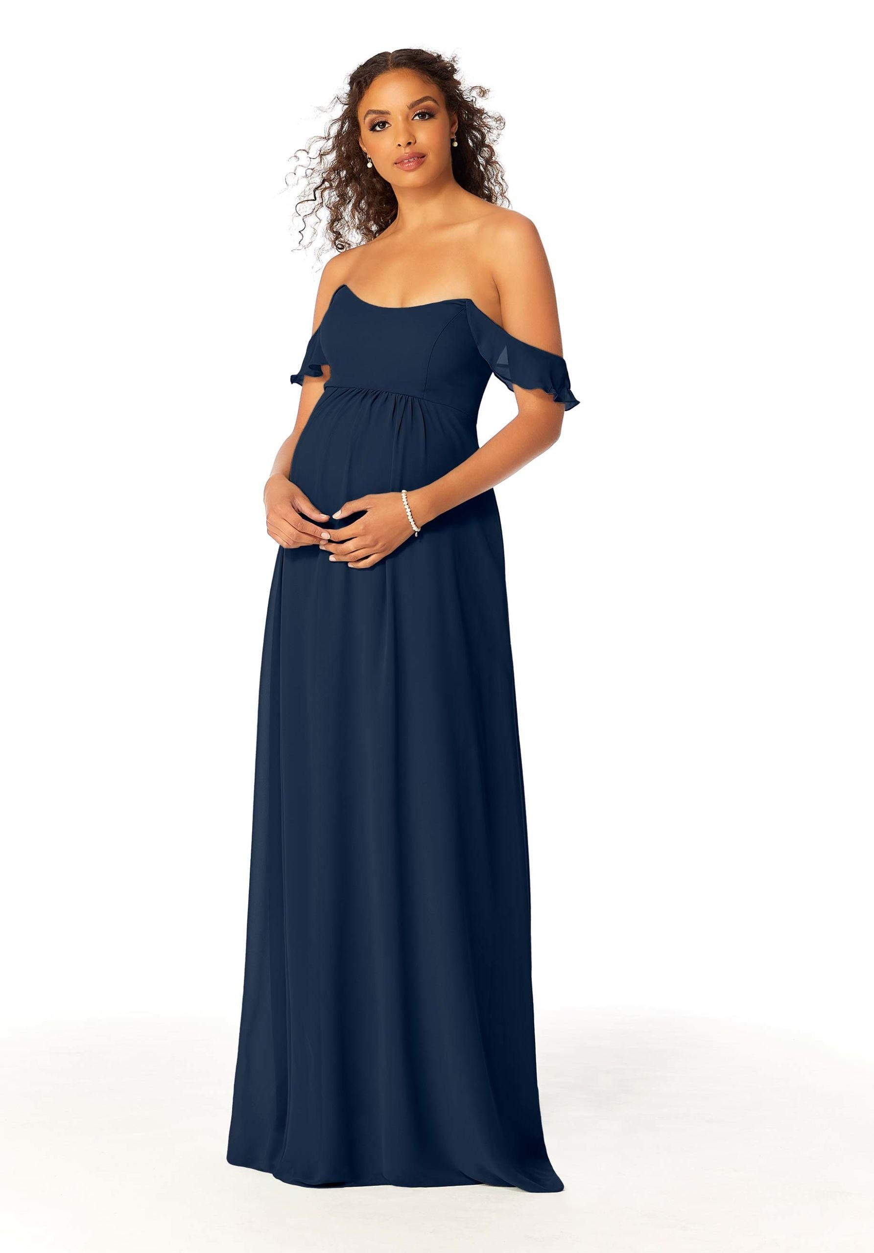 Formal Dresses Formal Evening Long A Line Ruffle Dress MGNY Madeline Gardner New York 14111 Navy