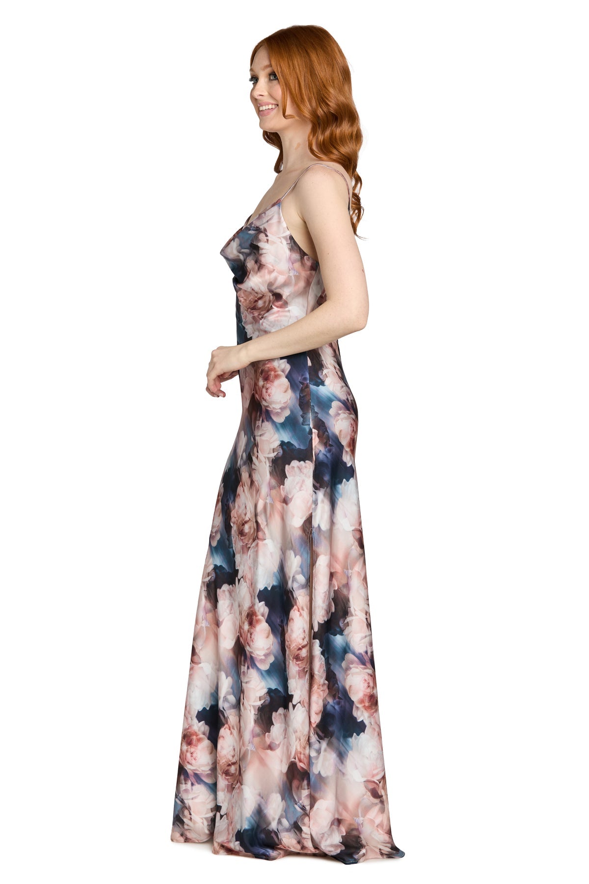 Prom Dresses Floral Print Formal Long Prom Dress Morgan & Co 14114 Blush/Blue