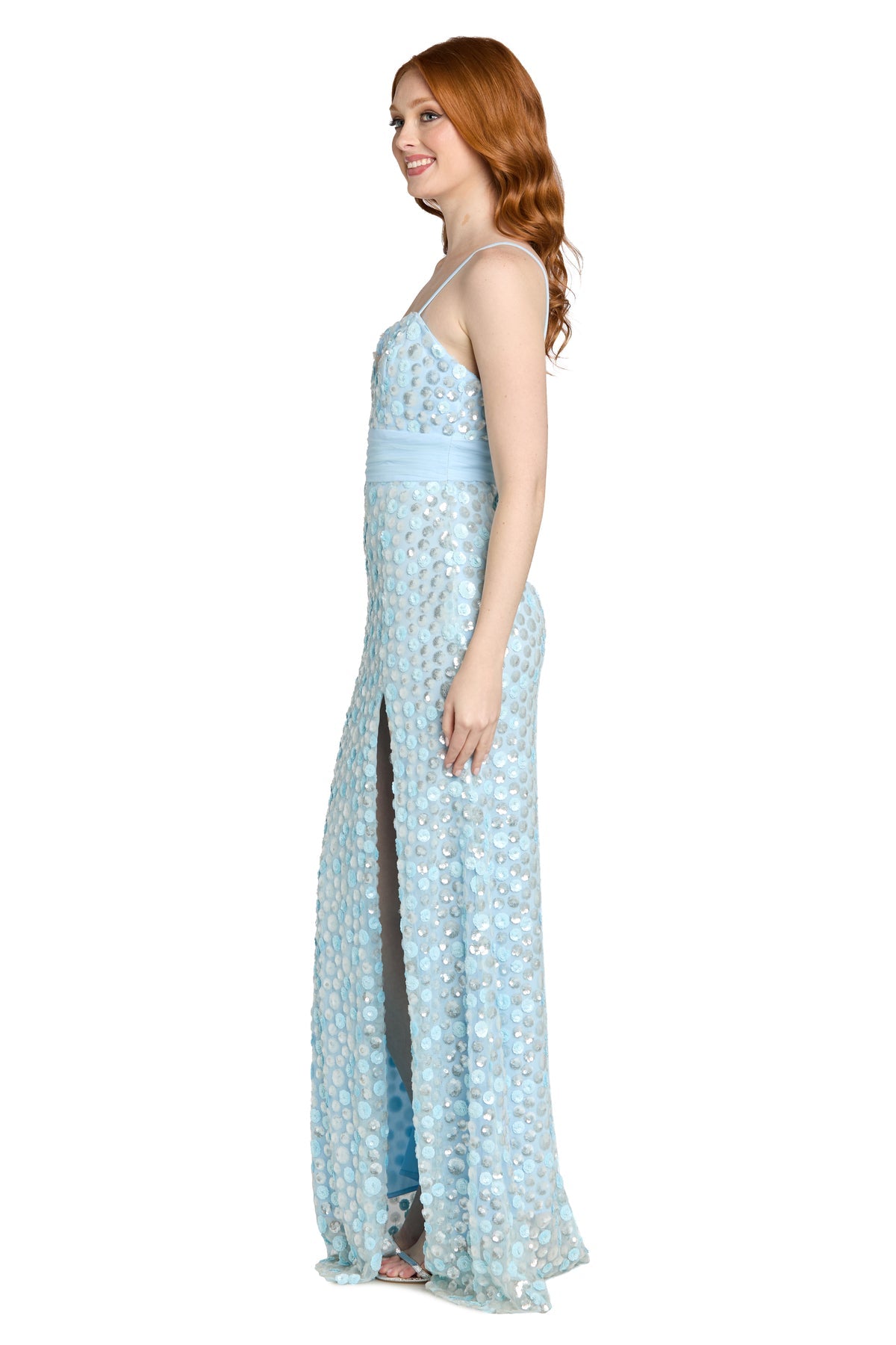 Plunge Neck Long Sequin Prom Dress by Morgan & Co 14124 in Blue