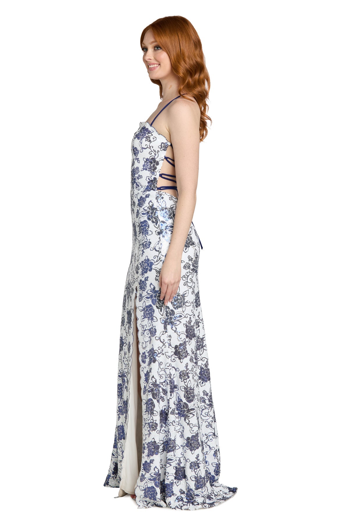 Strapless Long Floral Prom Dress by Morgan & Co 14134 in Floral/White