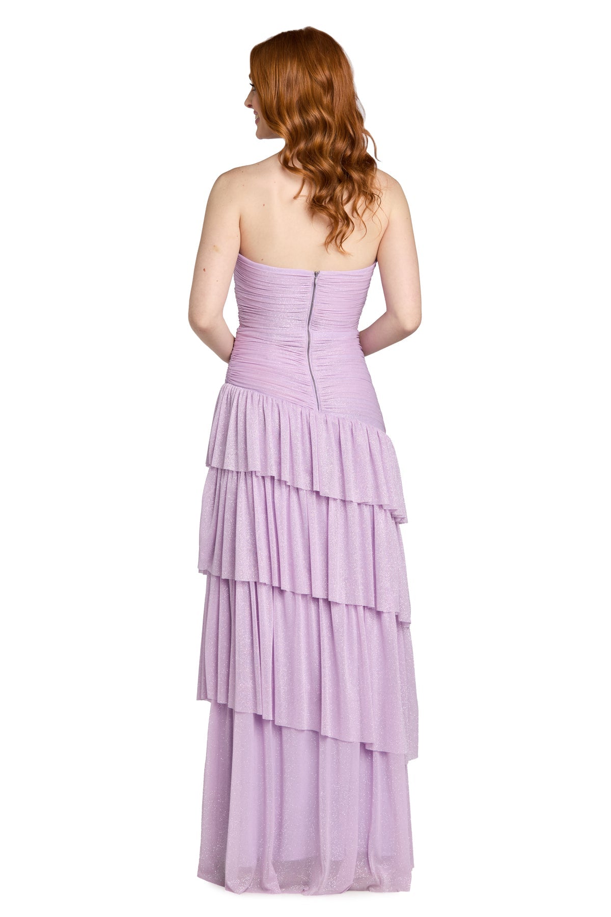 Strapless Long Shimmer Tiered Prom Dress by Morgan & Co 14172 in Lilac