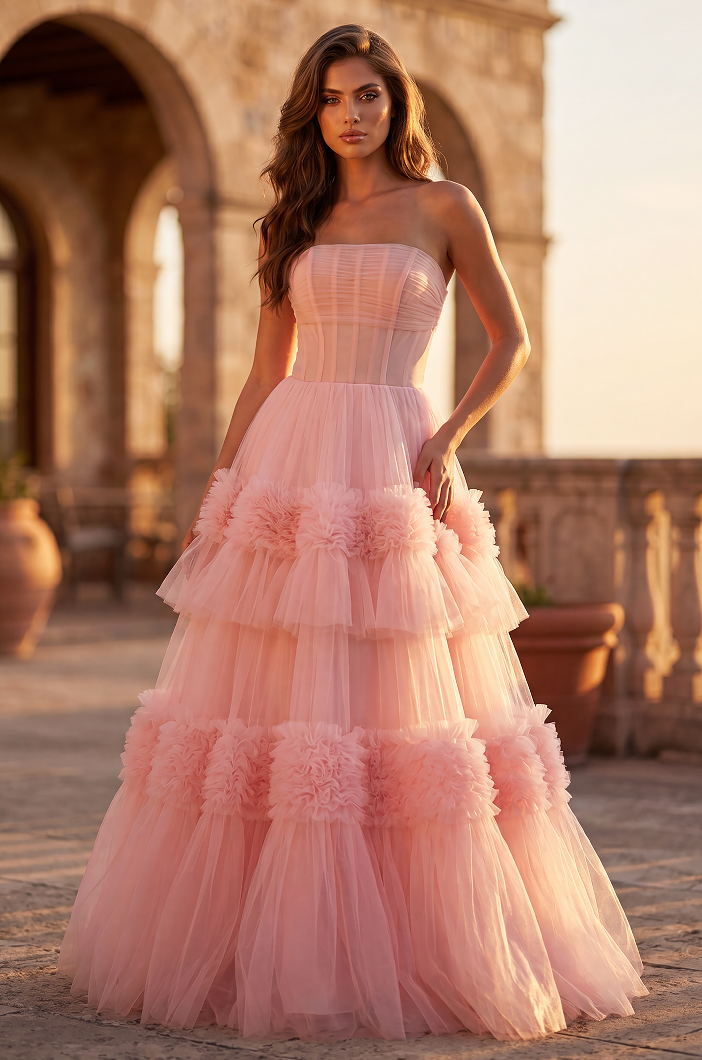 Prom Dresses Long Layered Formal Dress Prom Ball Gown Rose