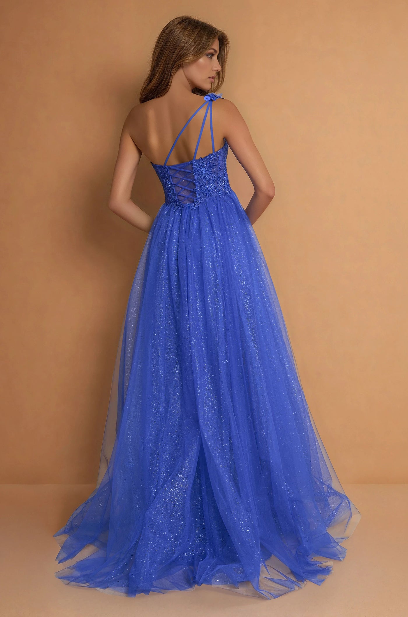 Prom Dresses One Shoulder Lace Prom Ball Gown Royal Blue