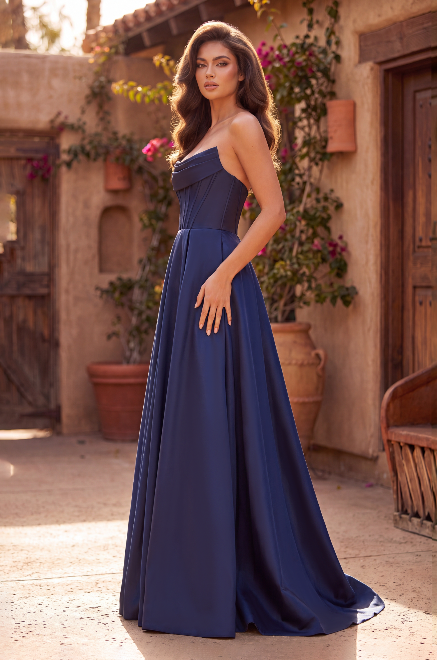 Classic Long Mikado Corset Formal Ball Gown