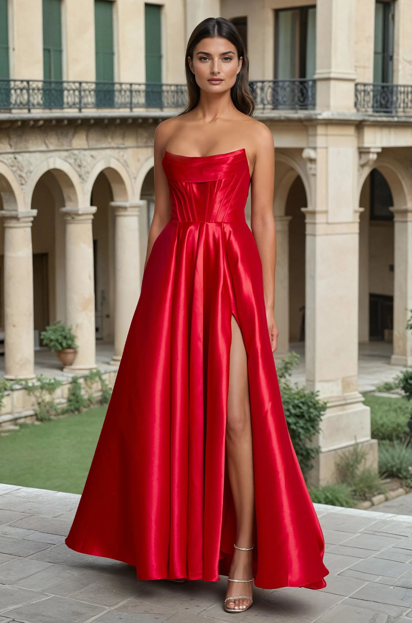 Formal Dresses Classic Long Mikado Corset Formal Ball Gown Red