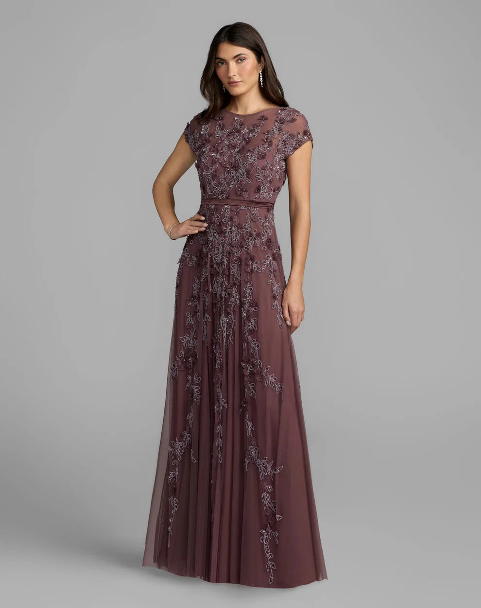 Mother of the Bride Dresses Formal A line Long 3D Floral Mother of the Bride Dress Mac Duggal 9914521P Heather