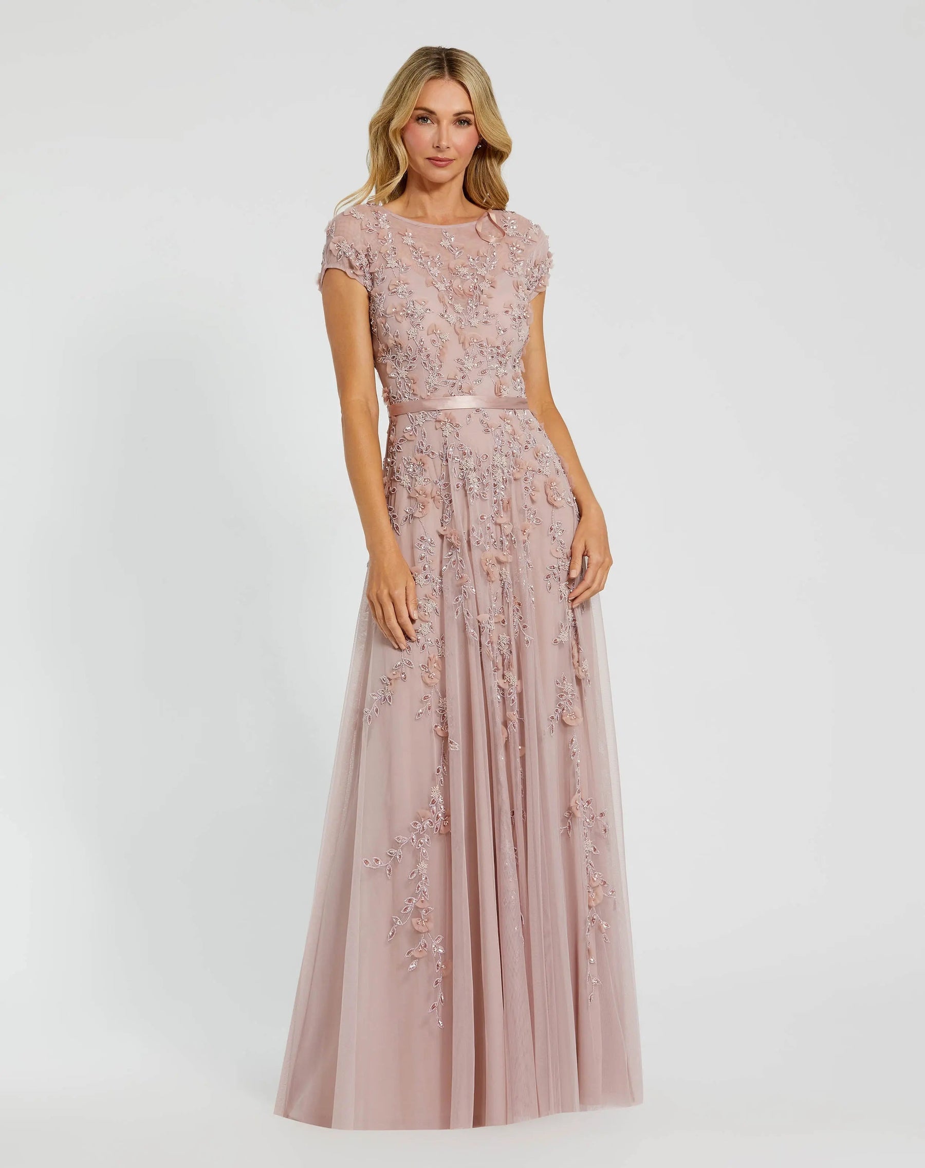 Mother of the Bride Dresses Formal A line Long 3D Floral Mother of the Bride Dress Mac Duggal 9914521P Mocha