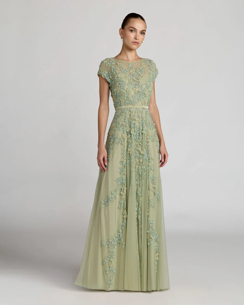 Mother of the Bride Dresses Formal A line Long 3D Floral Mother of the Bride Dress Mac Duggal 9914521P Sage
